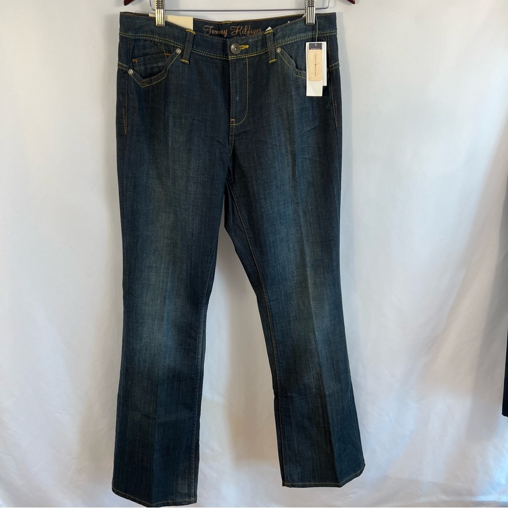 TOMMY HILFIGER Boyfriend Jeans Boot Cut  Womens Size 10 R Stretch Dark Wash NEW
